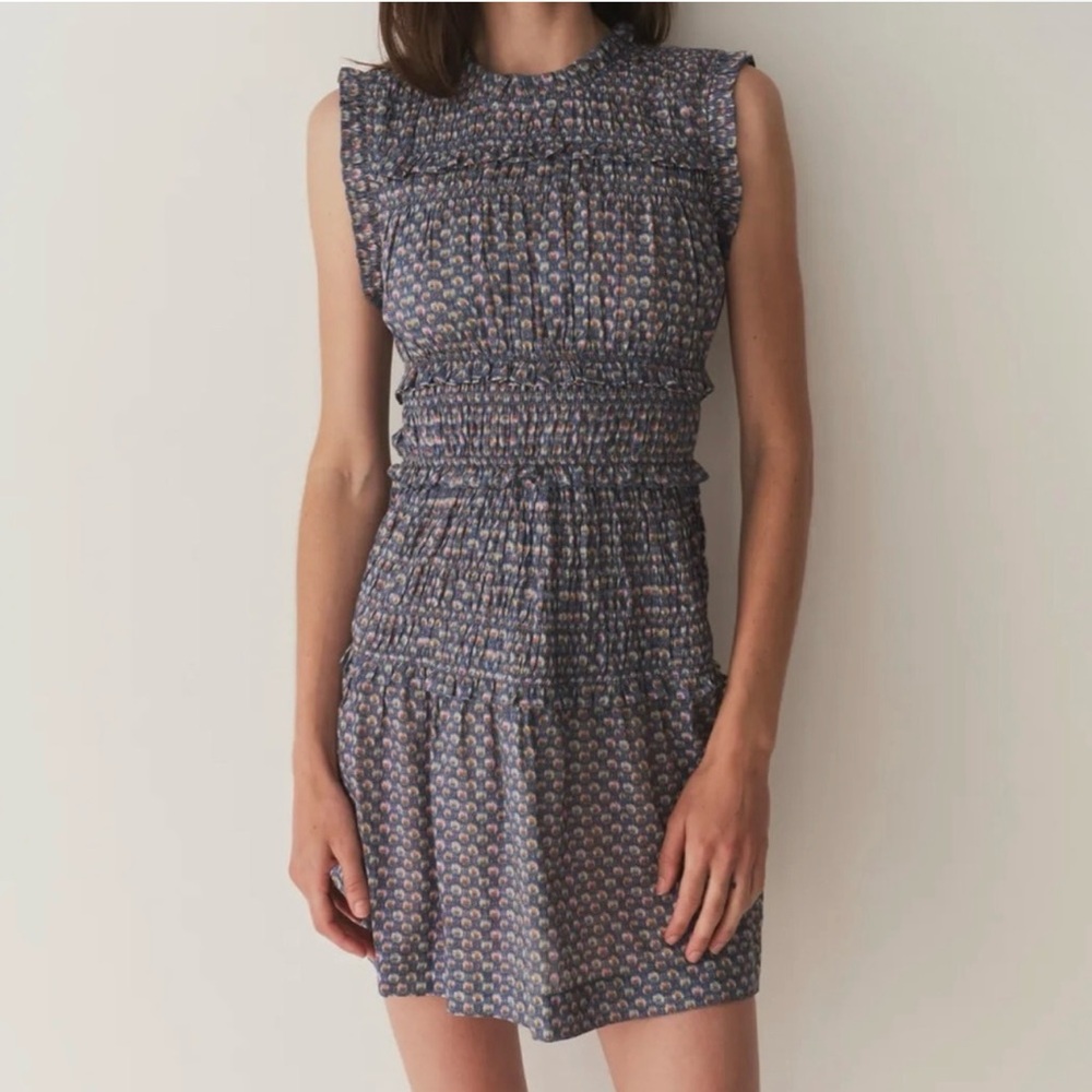 Doen Sleeveless Mini Dress in Blue and Pink Pattern
